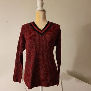 Karen Scott Varsity v-neck sweater / red / size small